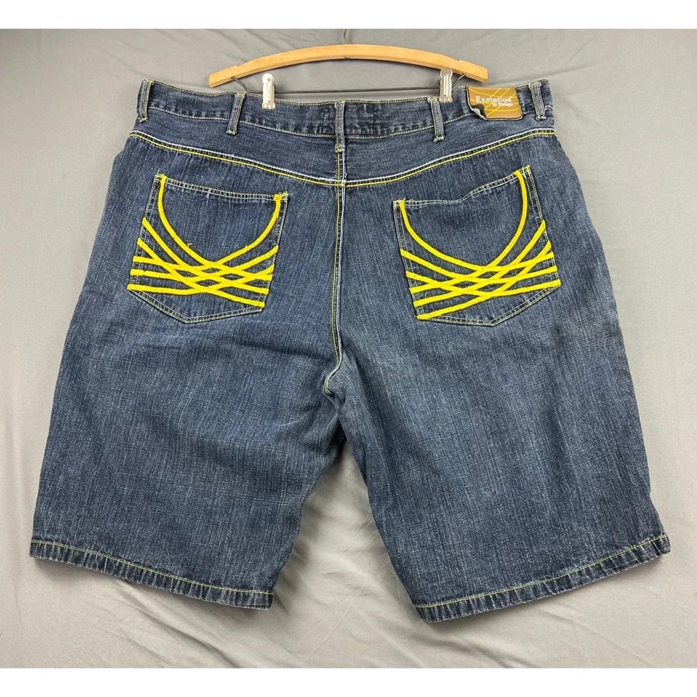 Evolution In Design Denim Shorts Mens 48 Blue Baggy Embroidered Y2K Streetwear